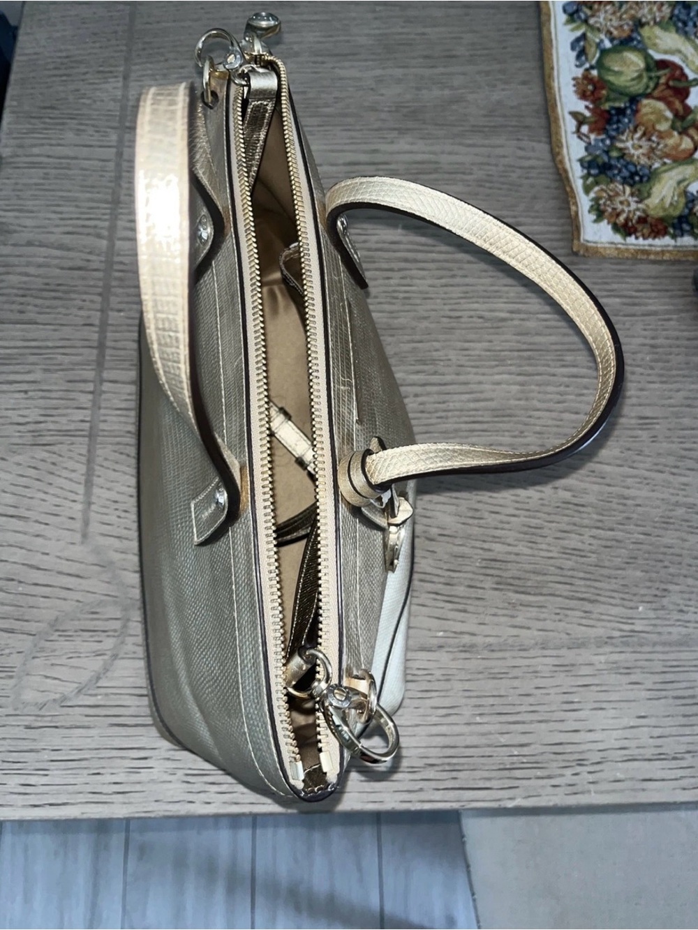 Henri Bendel West 57th Lizard-Embossed Metallic Gold Satchel - Picture 2 of 5